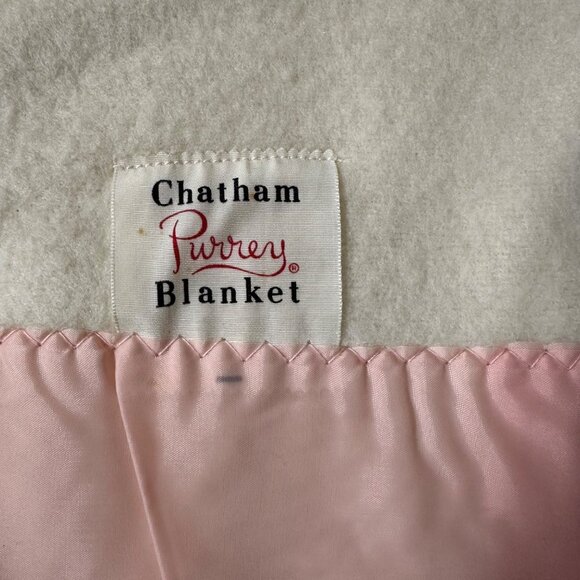 Vintage Chatham Purrey Blanket Pink Moss Roses Stripes 1950s Satin Style Trim - Picture 4 of 11